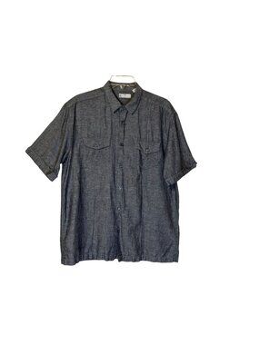 Cafe Luna Gray Linen-Blend‎ Short Sleeve Button-Up Shirt Men's Size Medium
